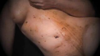 MILF in bondage mask leaking shit