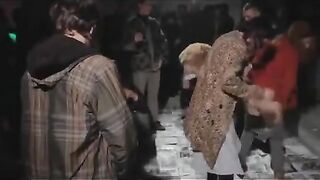 Peeing party on the black and white photos