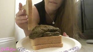 Black Dress slut making poop sandwich