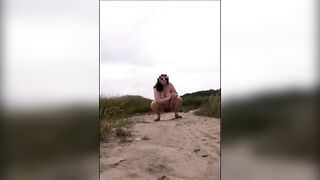 Chubby and naked pee in nature