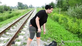 Dasha pee on the railway