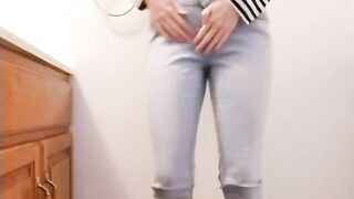 Desperate amateur teen girl floods her pants