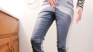 Desperate amateur teen girl floods her pants