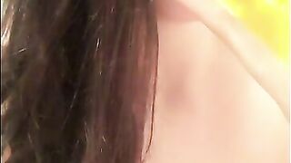 Cute brunette girl piss for drinking