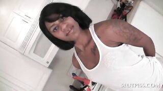 Ebony hooker showing perky small tits