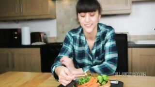 Cute teen girl making shit salad