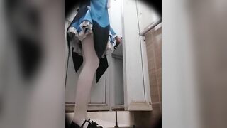 French maid fucks and takes a shit in the kitchen cabinets