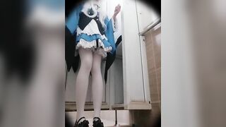 French maid fucks and takes a shit in the kitchen cabinets