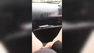 Lovely amateur girlfriend masturbates and pee in the car