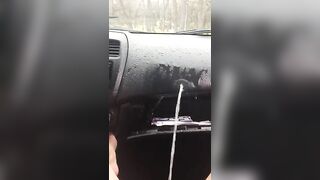 Lovely amateur girlfriend masturbates and pee in the car