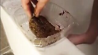 Girl masturbating her hairy cunt with messy shit