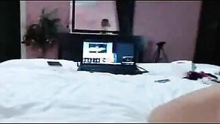 Babe shitting while masturbating asshole with long dildo