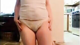 Hot blonde milf shitting on panty and smearing it