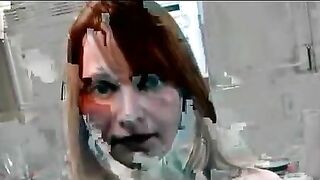 Kinky blonde tramp filling three glasses with her shit