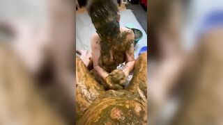 My Sub lick my scat covered cock