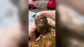 My Sub lick my scat covered cock