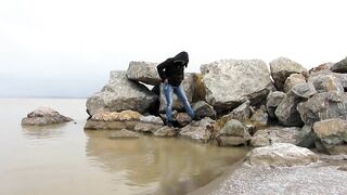 Natasha pee on the lake - Outside