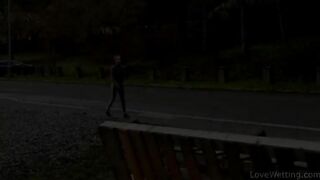 Brunette babe showing her piss in the public