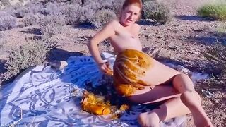 Outdoor redhead shit anal solo