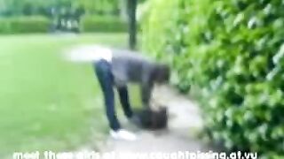 Amateur brunette babe caught pissing in the garden