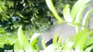 Amateur brunette babe caught pissing in the garden