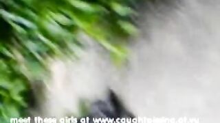 Amateur brunette babe caught pissing in the garden