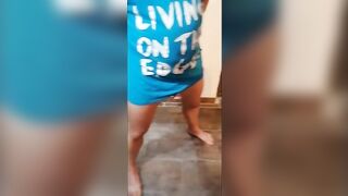 Stroking cock while waiting for the shit