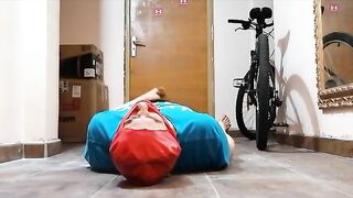 Stroking cock while waiting for the shit