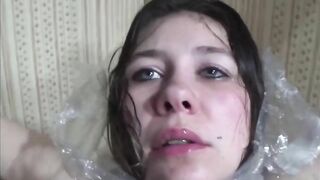 Piss drinking training for chained slave