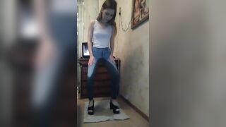 Pretty teen wets herself