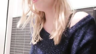 Sweet blonde lady with shaved pussy caught pissing