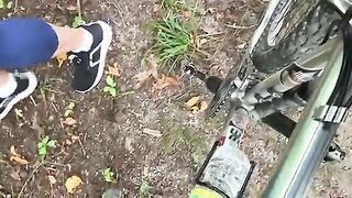 Solo girl doing some peeing in the forest