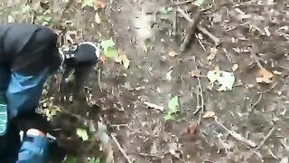 Solo girl doing some peeing in the forest