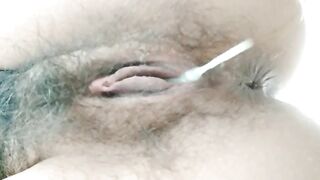 Mature hairy lady pissing and pooping nicely