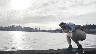 Cute amateur girlfriend shitting outdoor