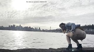 Cute amateur girlfriend shitting outdoor