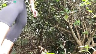 Slutty lady shitting in the forest
