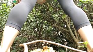 Slutty lady shitting in the forest
