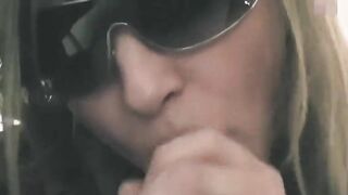 Slutty blonde milf sucking cock while cock riding and shitting