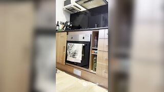 MIlf poops in the kitchen