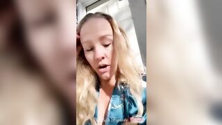 Stunning blonde girl leaking out black long turd