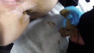 Nasty masked slave eating messy shit