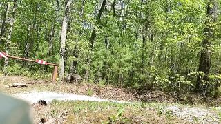 Slutty blonde gal shitting in the forest