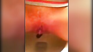 Slutty horny girl leaking shit closeup