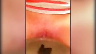 Slutty horny girl leaking shit closeup
