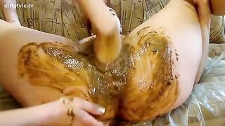 Beautiful hairy pussy and shit smearing
