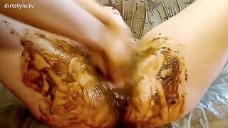 Beautiful hairy pussy and shit smearing