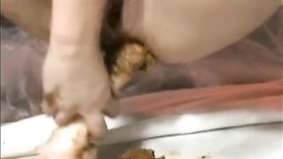 Girl eats shit and gets face fucked with turd