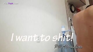 Cute brunette girl chokes him on shit