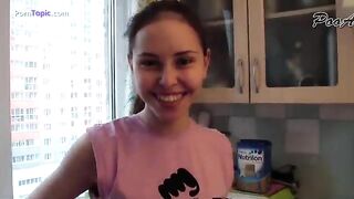 Cute brunette girl scat show